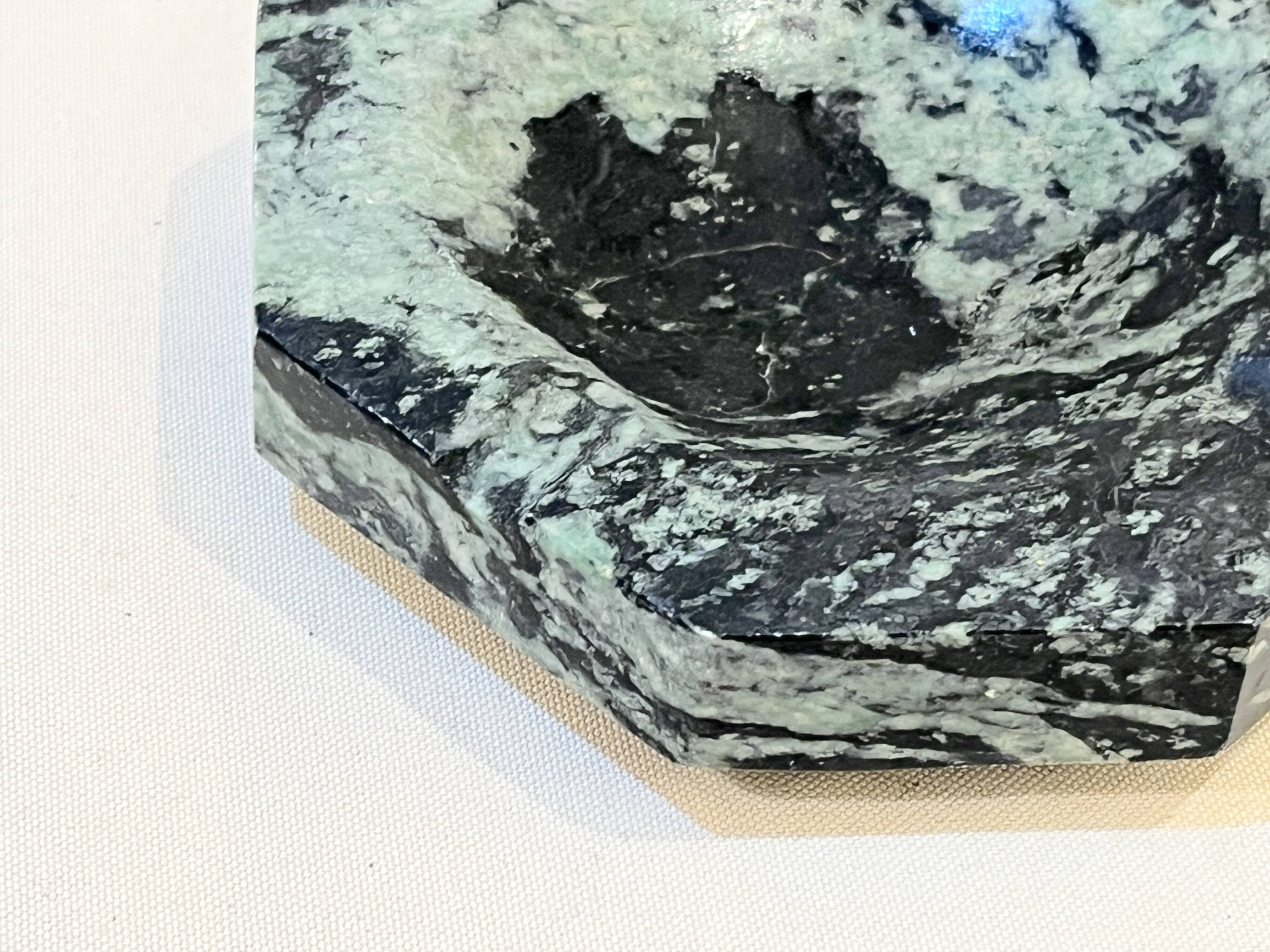 Vintage green and black marble octagonal pocket emptier antique mid-century ashtray