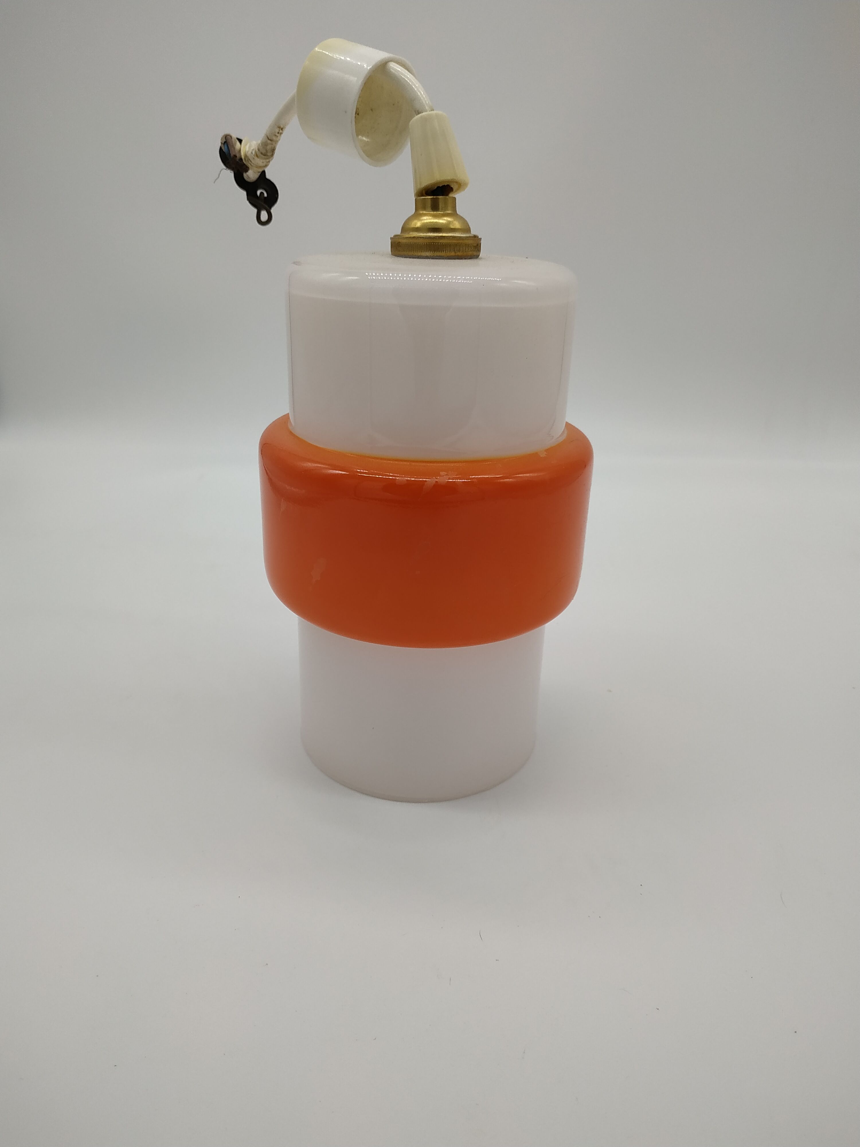 Vintage suspension lamp in white and orange opaline