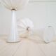 Pair of mid-century opaline glass table lamps with cotton shades by Bergboms, Sweden, 1960.