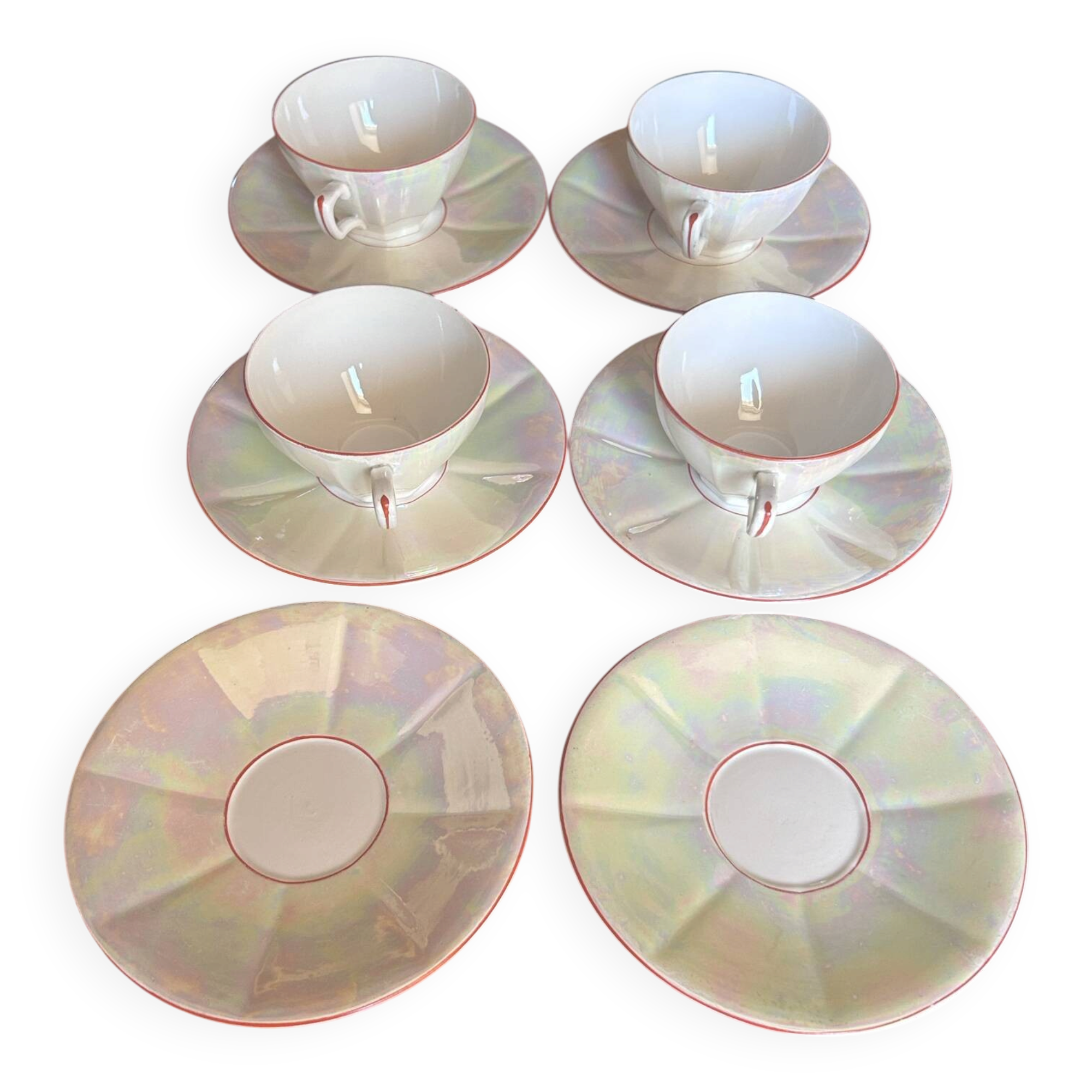 Iridescent vintage coffee service Digoin Sarreguemines