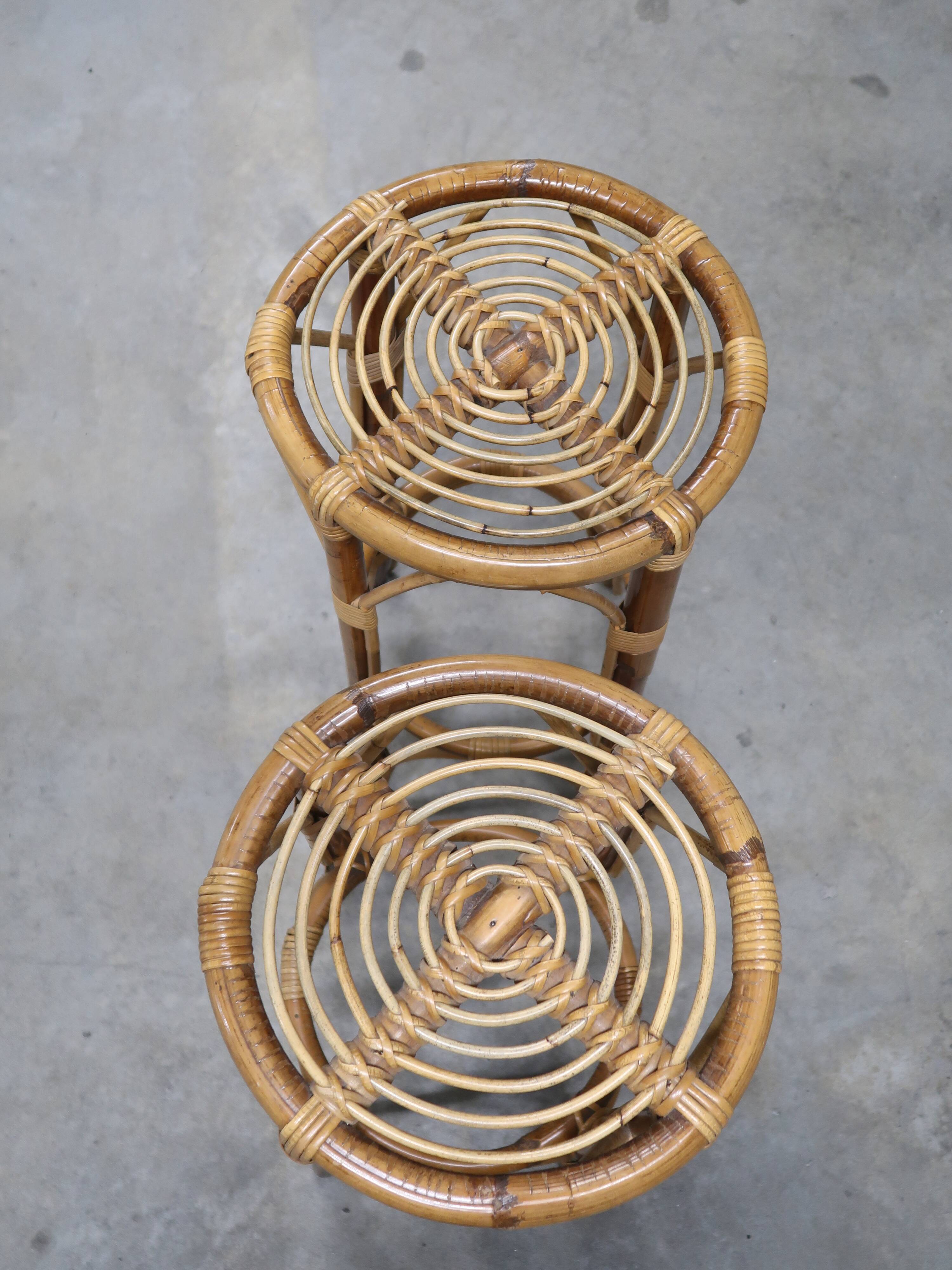 2 vintage rattan bar stools 60s