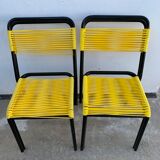 4 yellow scoubidou chairs, 1950