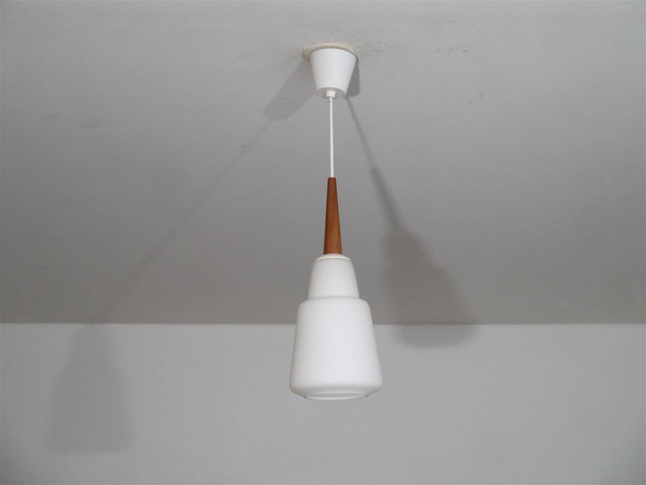 Danish teak and opaline chandelier 1960