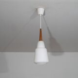 Danish teak and opaline chandelier 1960