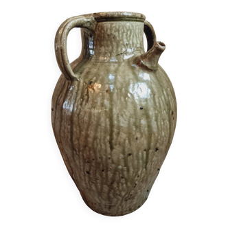Pot à huile ancien en terre cuite – XIXe siècle – Émaillé vert