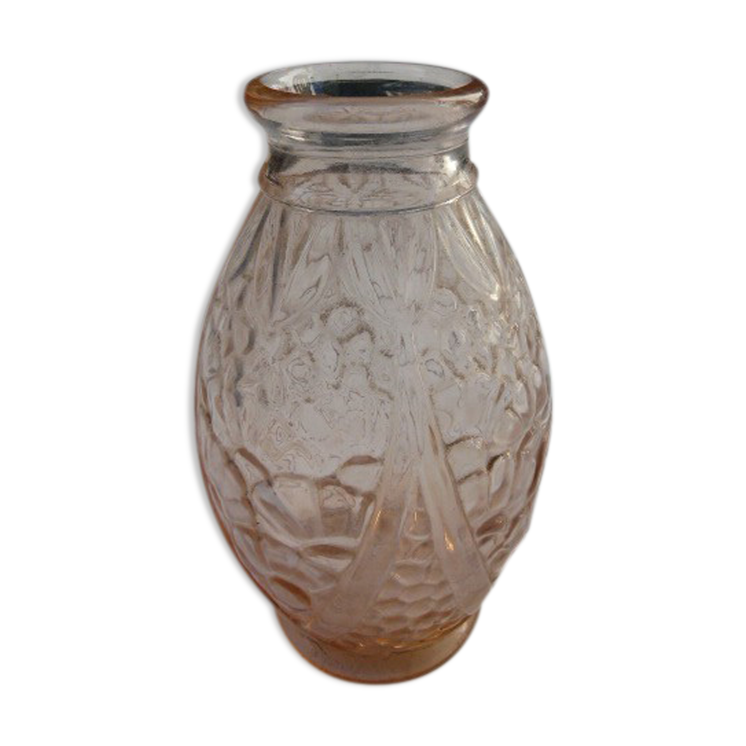 hyacinth vase molded glass rosaline art deco motifs signed Joma