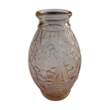 hyacinth vase molded glass rosaline art deco motifs signed Joma