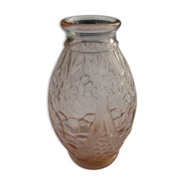hyacinth vase molded glass rosaline art deco motifs signed Joma