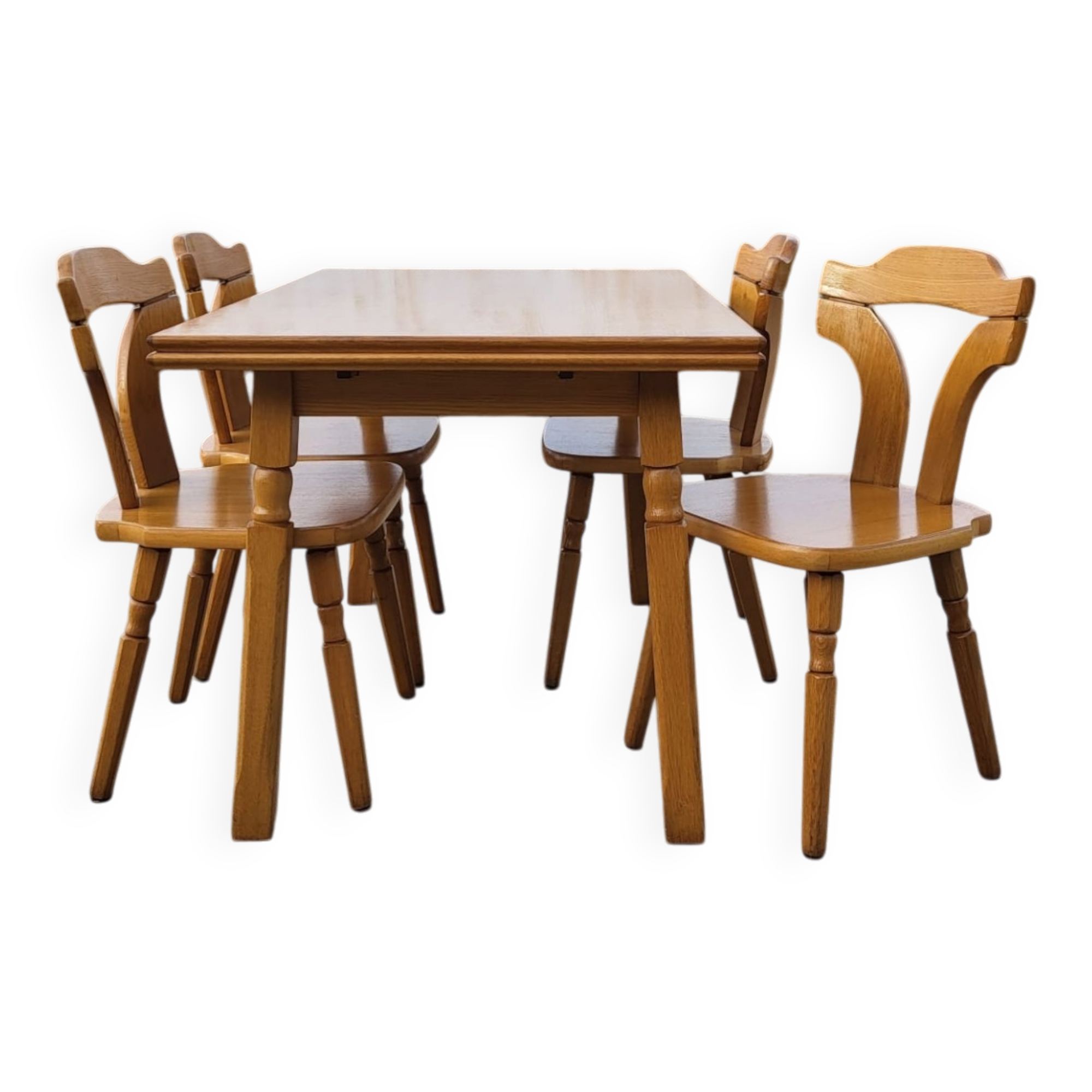 Vintage dining set - blond oak 1970s - extendable table and 4 chairs