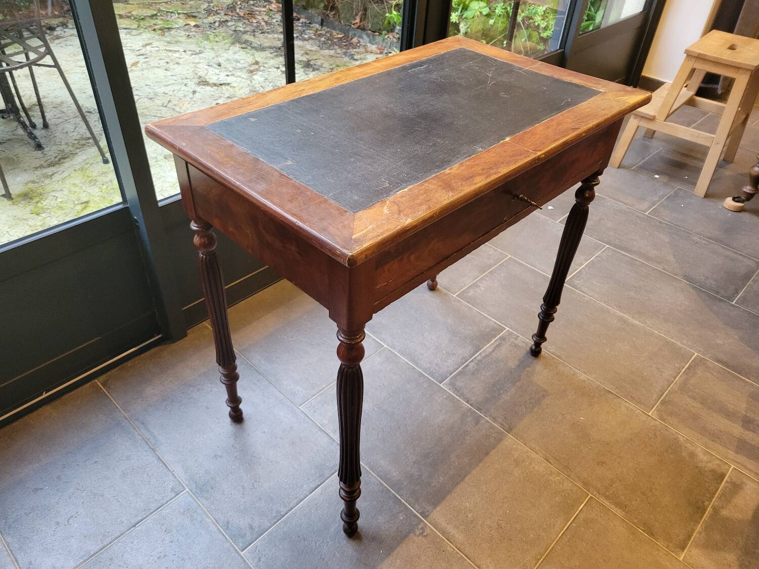 Side table with drawer and leather top