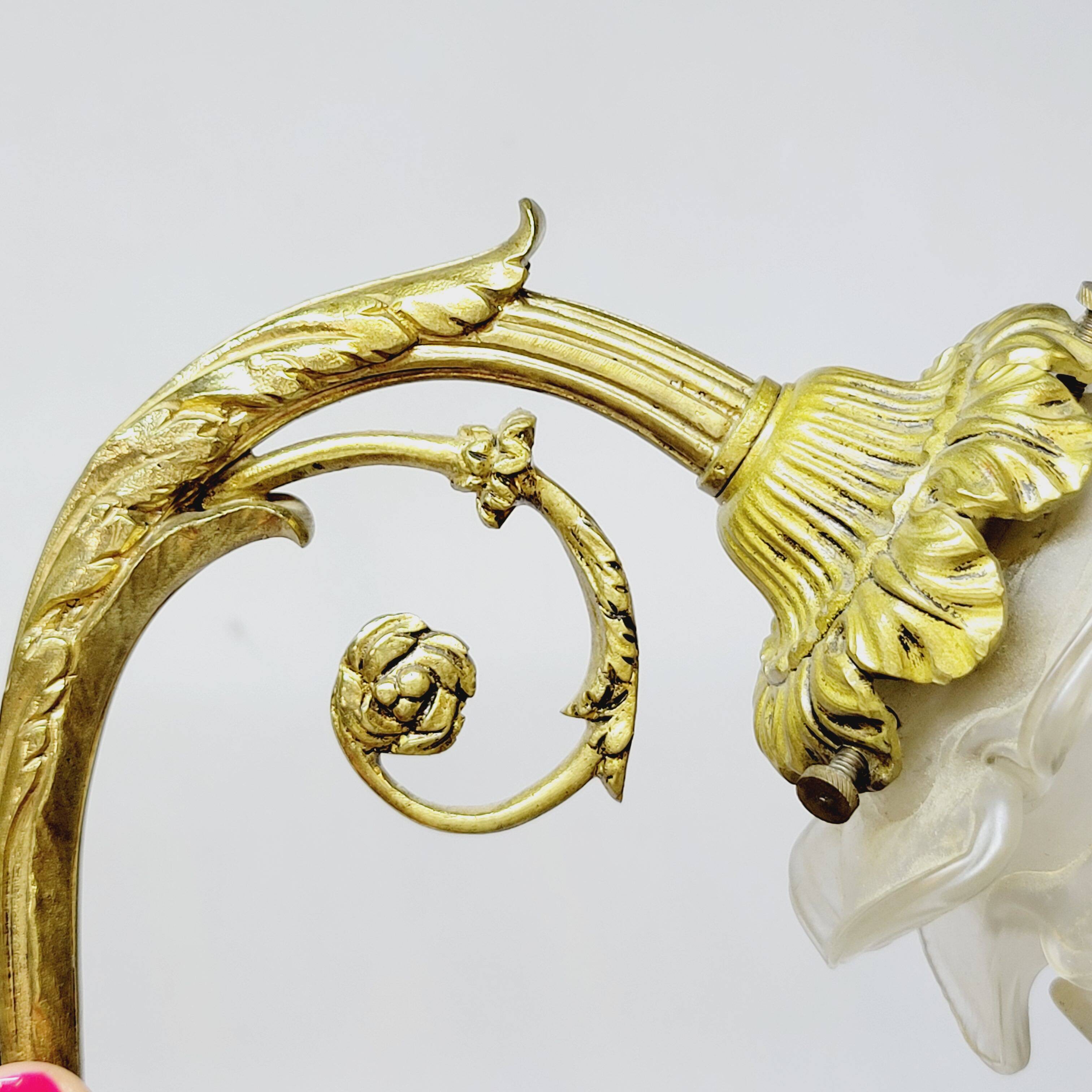 2 19th Century Gilt Bronze Wall Sconces with Molded Glass Globes in the Shape of