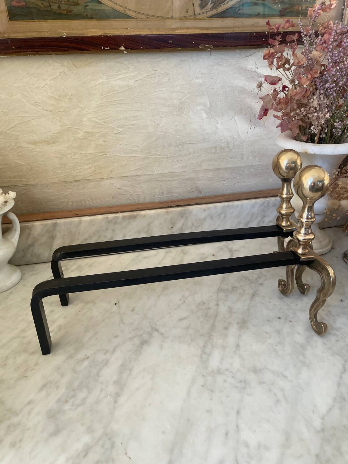 Old pair of brass andirons