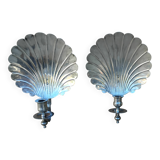 Pair of vintage silver-plated scallop shell wall candle holders
