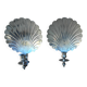 Pair of vintage silver-plated scallop shell wall candle holders