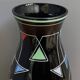 Black Glass vase with enamel decoration by VEB Wasungen 1970s