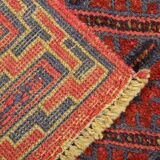 Traditional handwoven oriental carpet wool red blue rug- 120x128cm