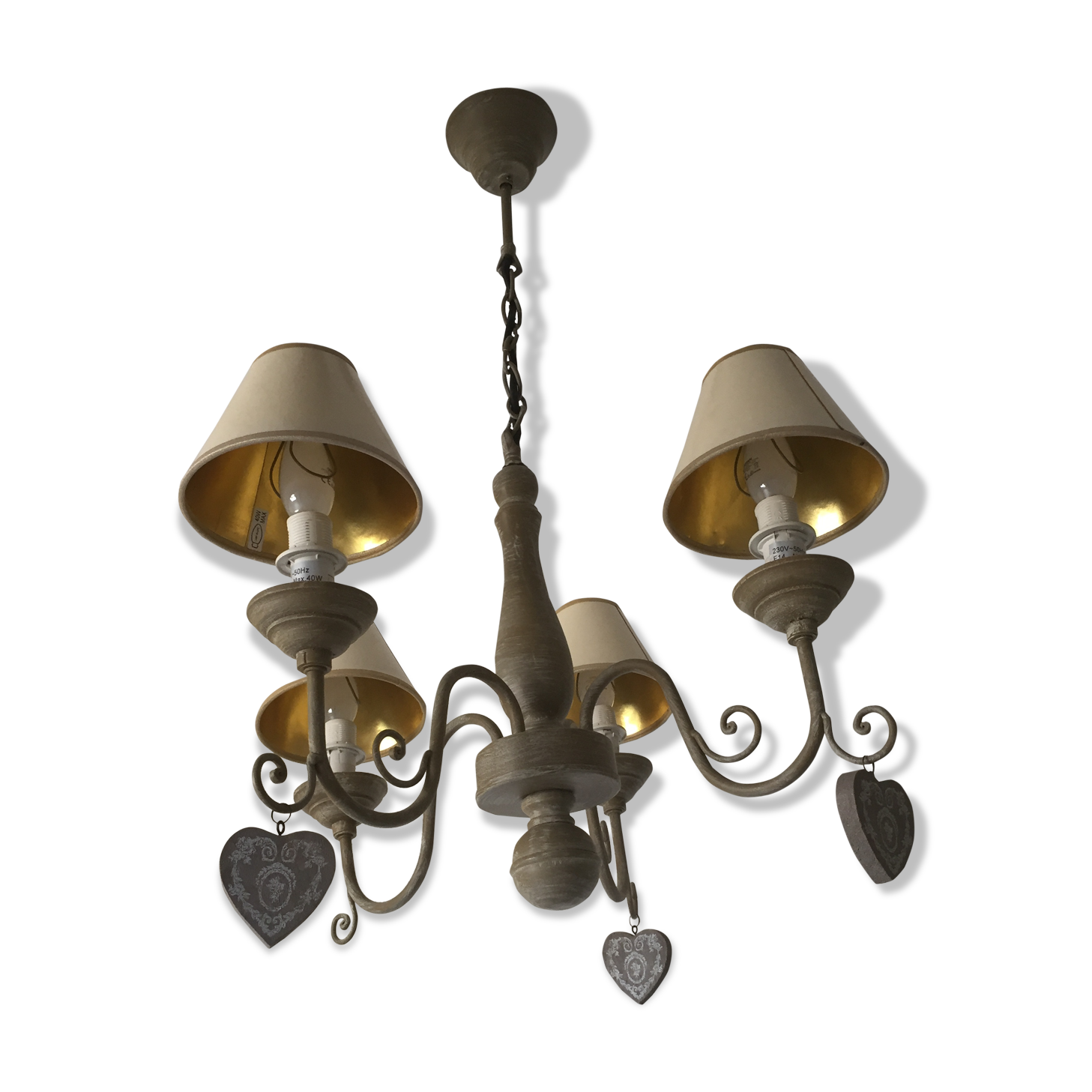 Lustre hollandais bois et métal 4 feux
