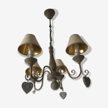 Dutch wood and metal chandelier 4 fires