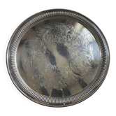 Plateau rond en metal argente