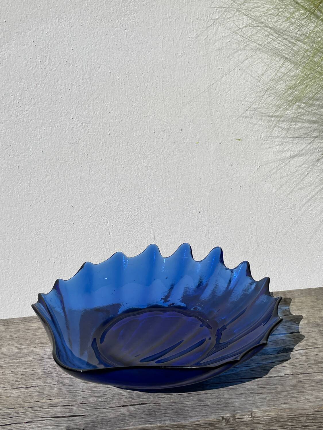 Blue glass shell salad bowl