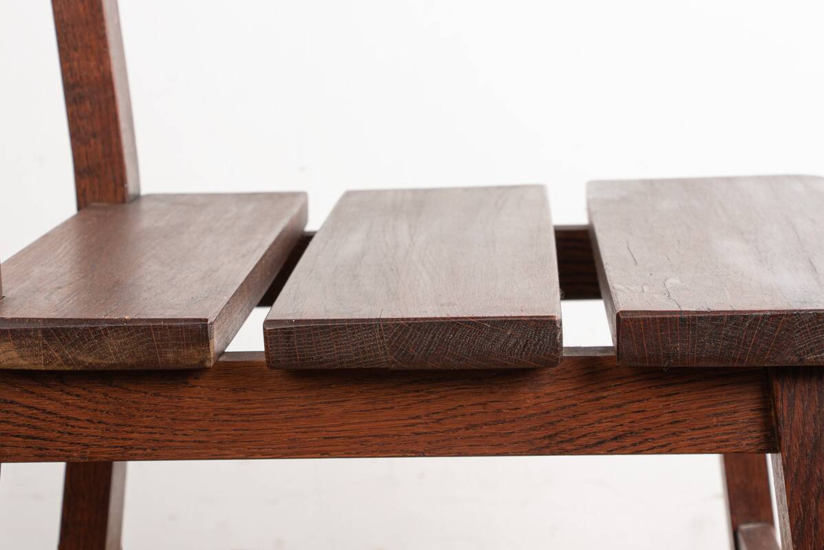 Set of 6 large Brutalist chairs in solid oak from the 1950s.