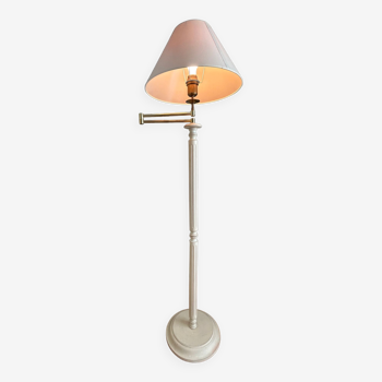 Foot lamp in bleached wood and copper, lampshade in ivory fabric Roche Bobois