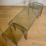 Table basse et tables d’appoint, chrome et verre fumé