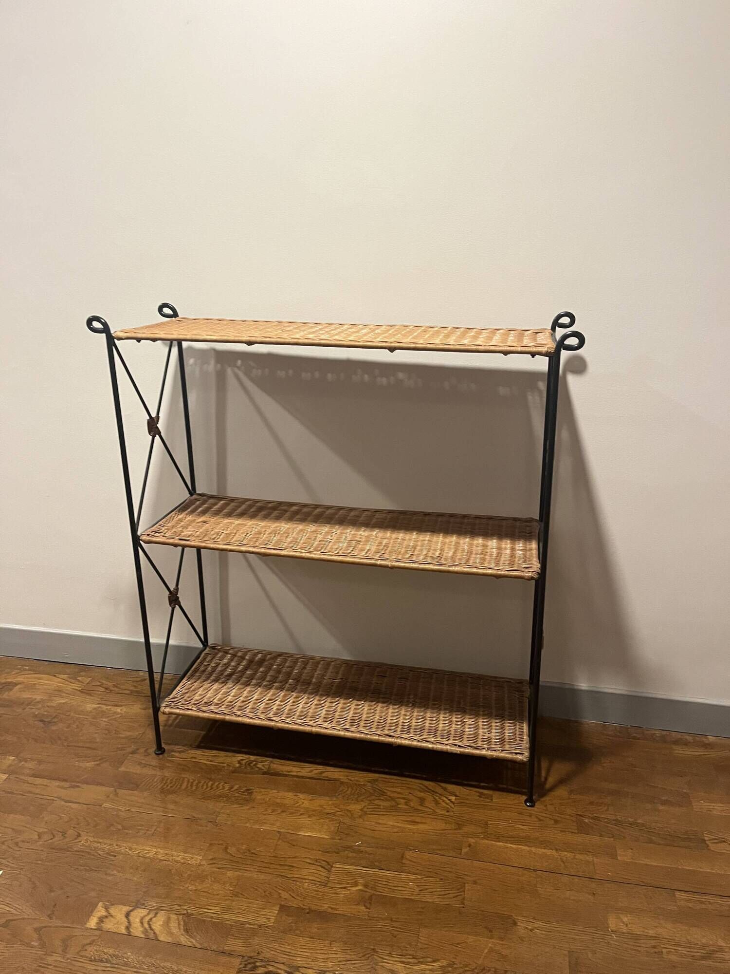 Rattan and wrought iron shelf