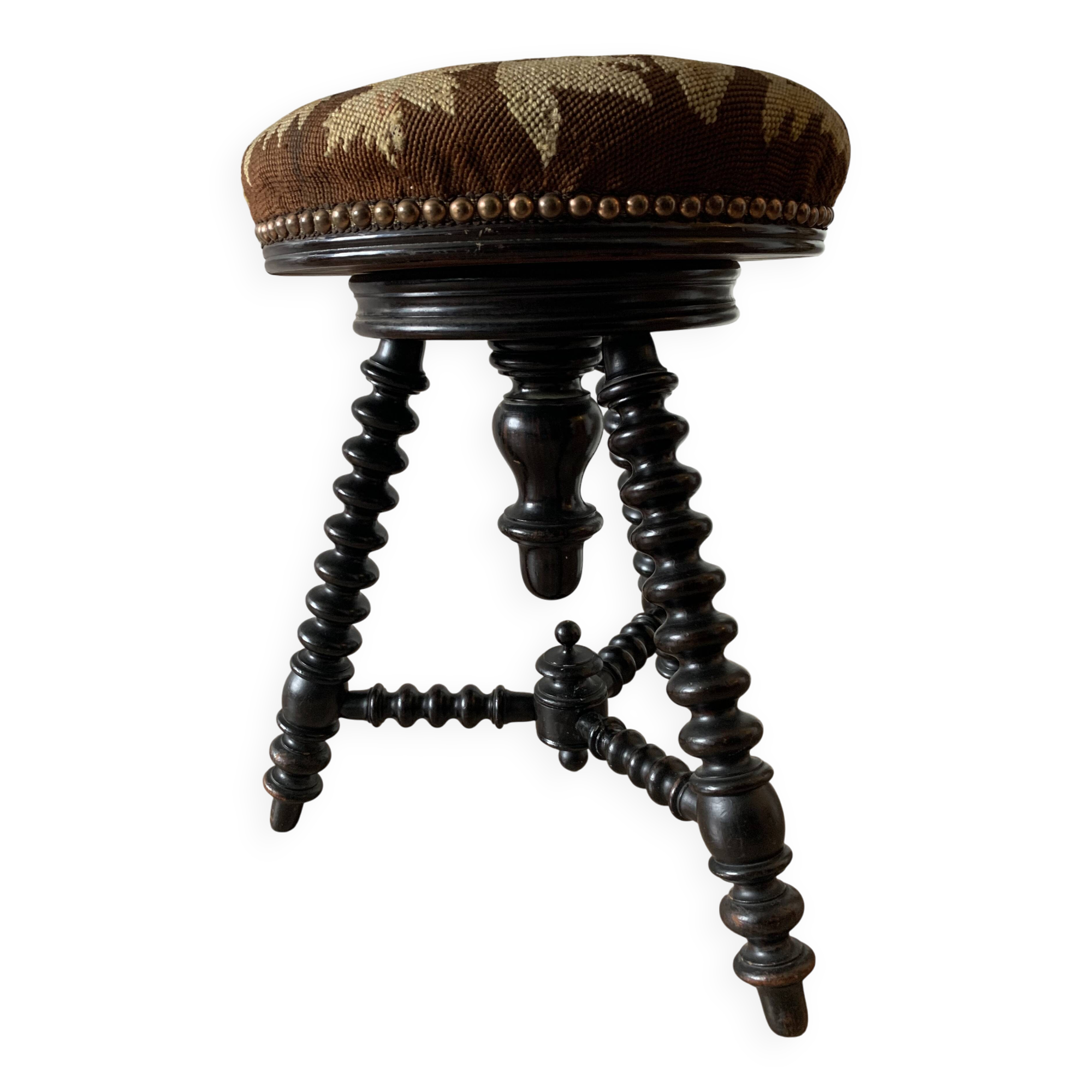 Antique Vintage Wooden Napoleon III Piano Stool