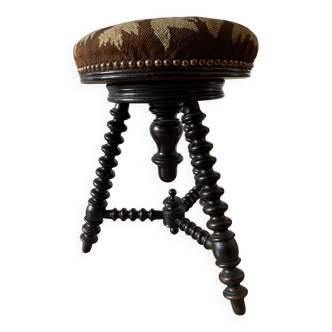 Antique Vintage Wooden Napoleon III Piano Stool