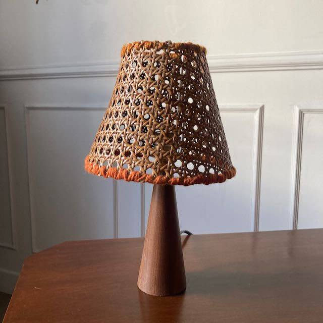 Small wooden and cane lamp