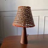 Small wooden and cane lamp