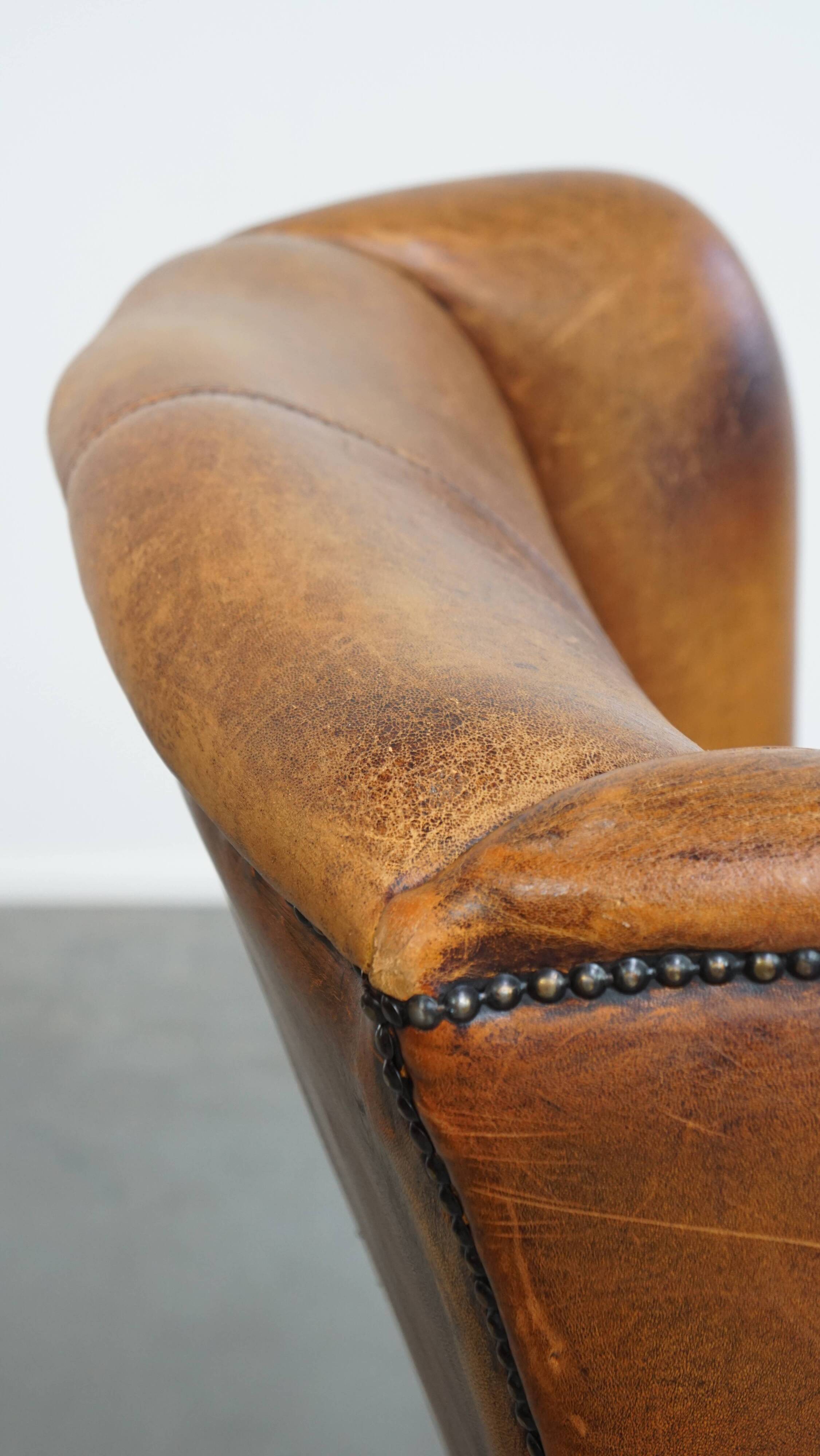 Vintage Wingback Chair Made from Sheepskin Leather