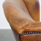 Vintage Wingback Chair Made from Sheepskin Leather