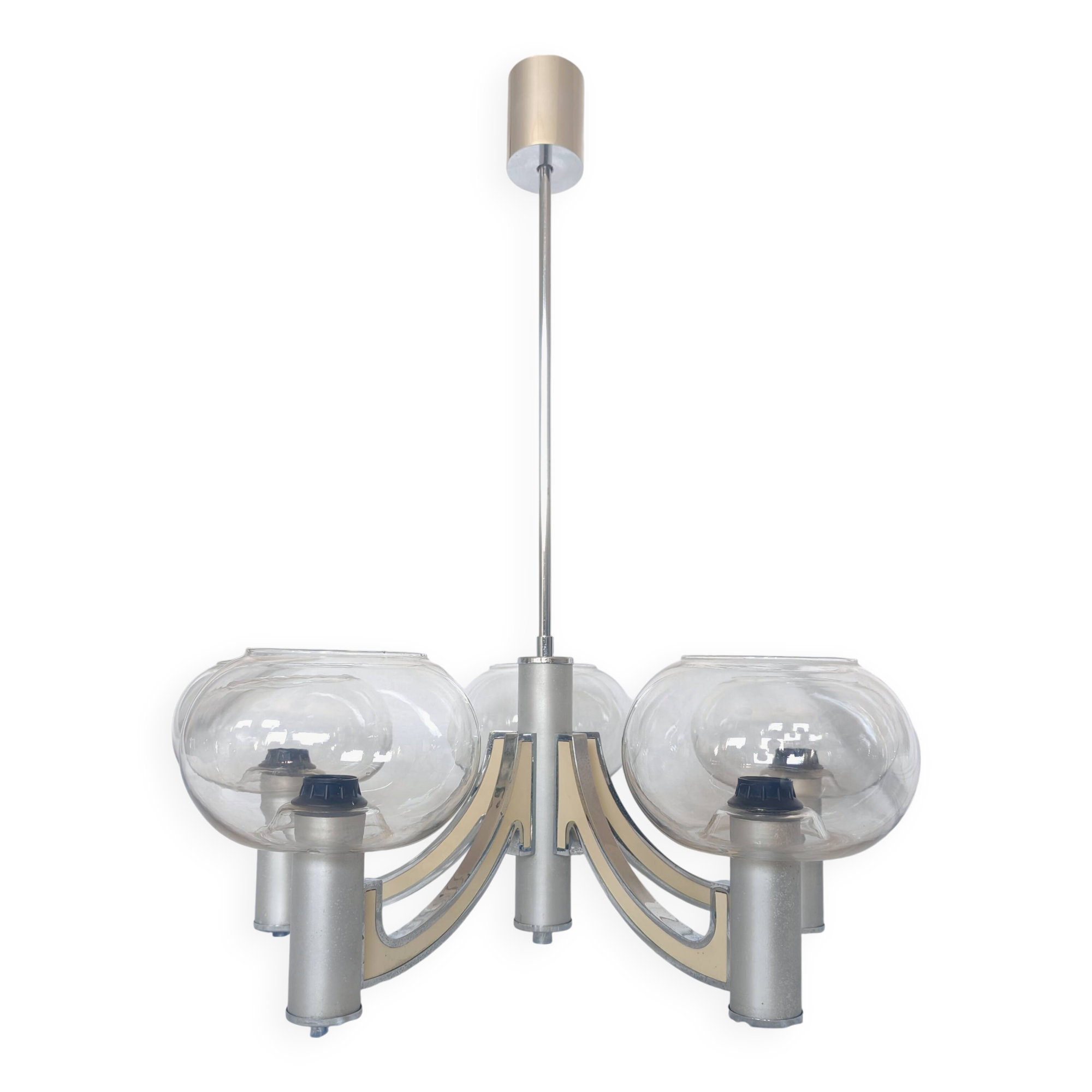 5-branched chandelier by Sciolari, Italy, space age, 1970