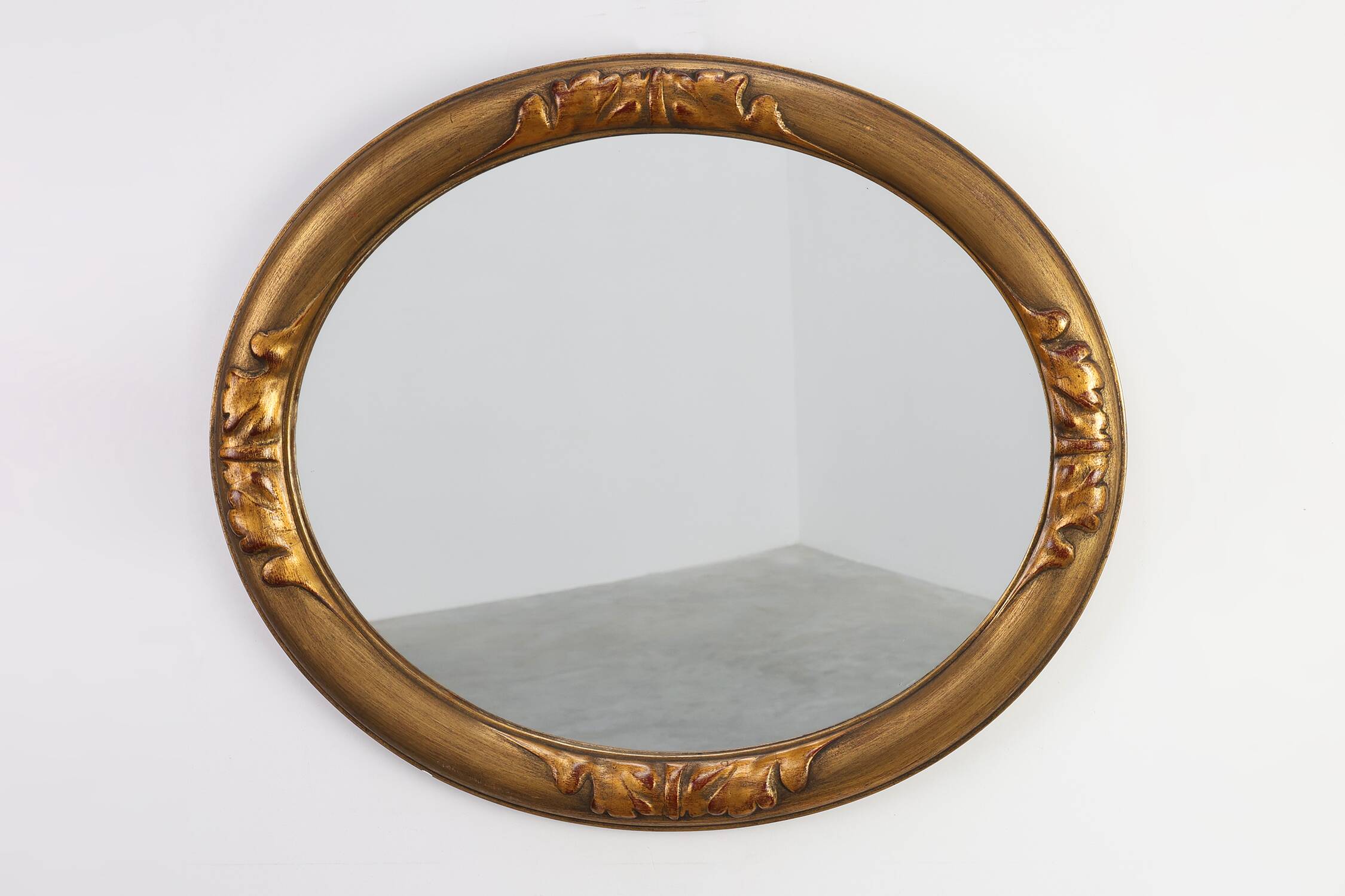 Art Deco oval gilt oak mirror, Belgium 1920s