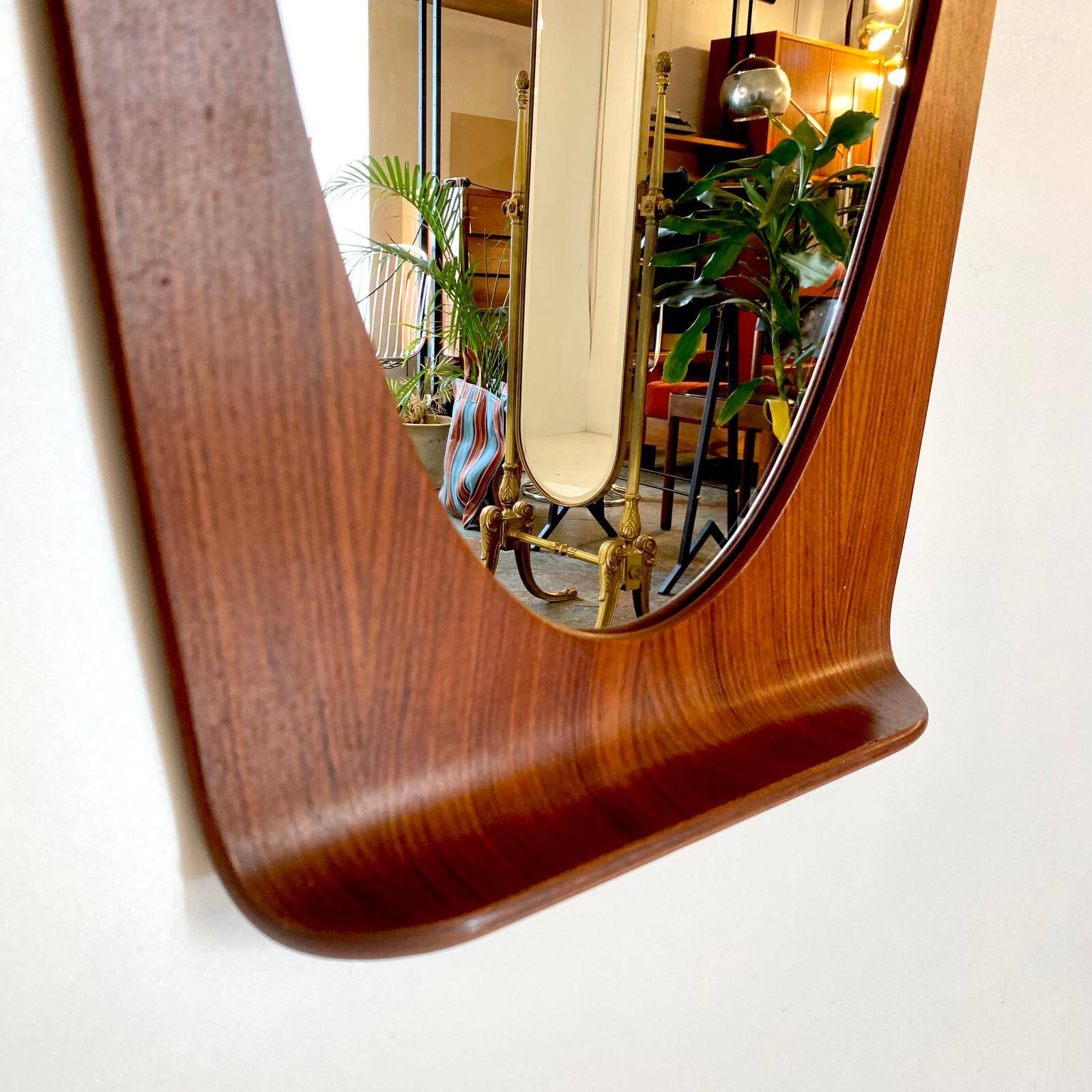 Mid Century Modern Wood Wall Mirror, Campo e Graffi, Italy 1950s