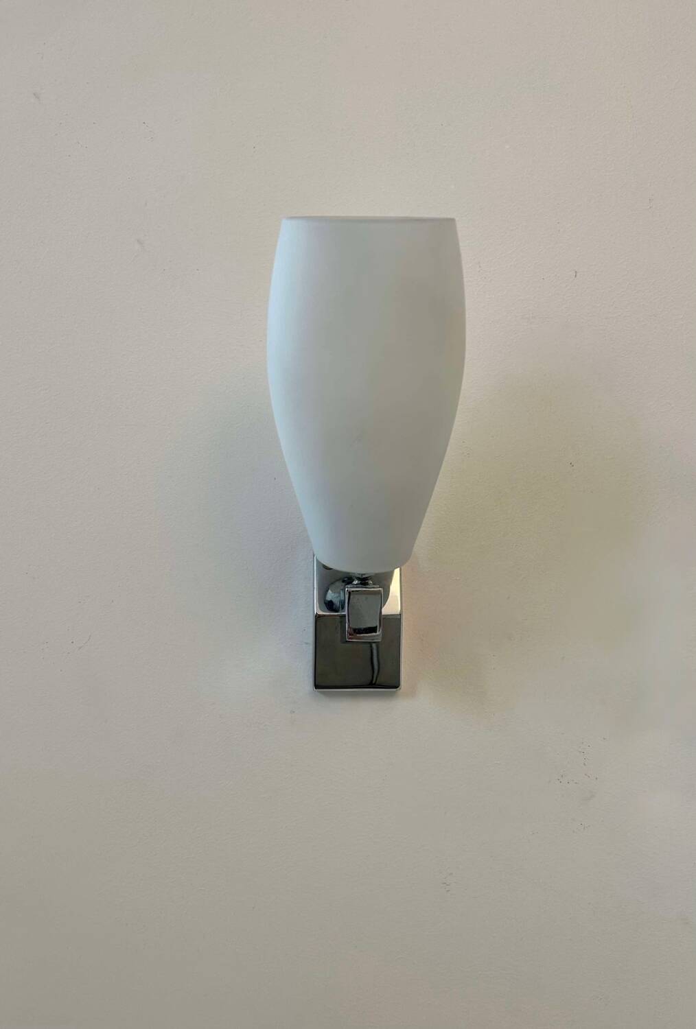 Pair of vintage adjustable wall lights, chrome and opaline, France 1970