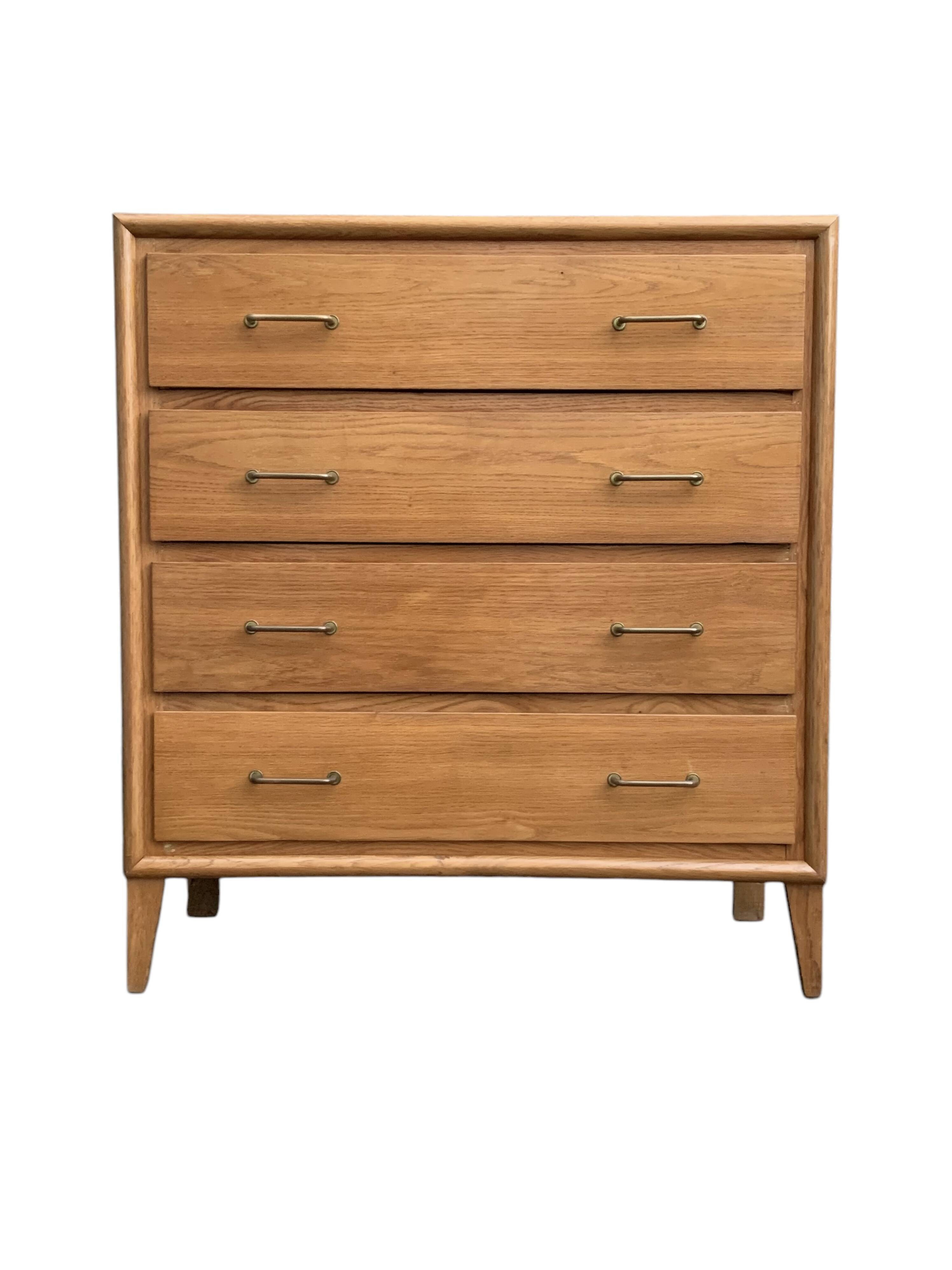 Vintage chest of drawers with compass feet, oak, original patina, 1950s