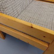Set of 2 vintage fireside chairs in pine and fabric from the 70s