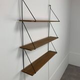 60s wall-mounted string shelf, wood and metal