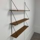 60s wall-mounted string shelf, wood and metal