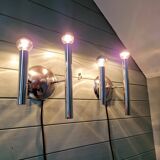 Pair of Space Age wall sconces in chrome metal, 1970.