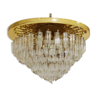 Lustre en laiton et cristal vintage de Novaresi, années 1980