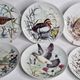 Set of six porcelain plates decorated with birds from Sologne, Limoges, signed, 25 cm