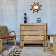 Commode vintage moderniste en orme massif 3 tiroirs
