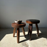 Brown solid wood stool flat circular seat