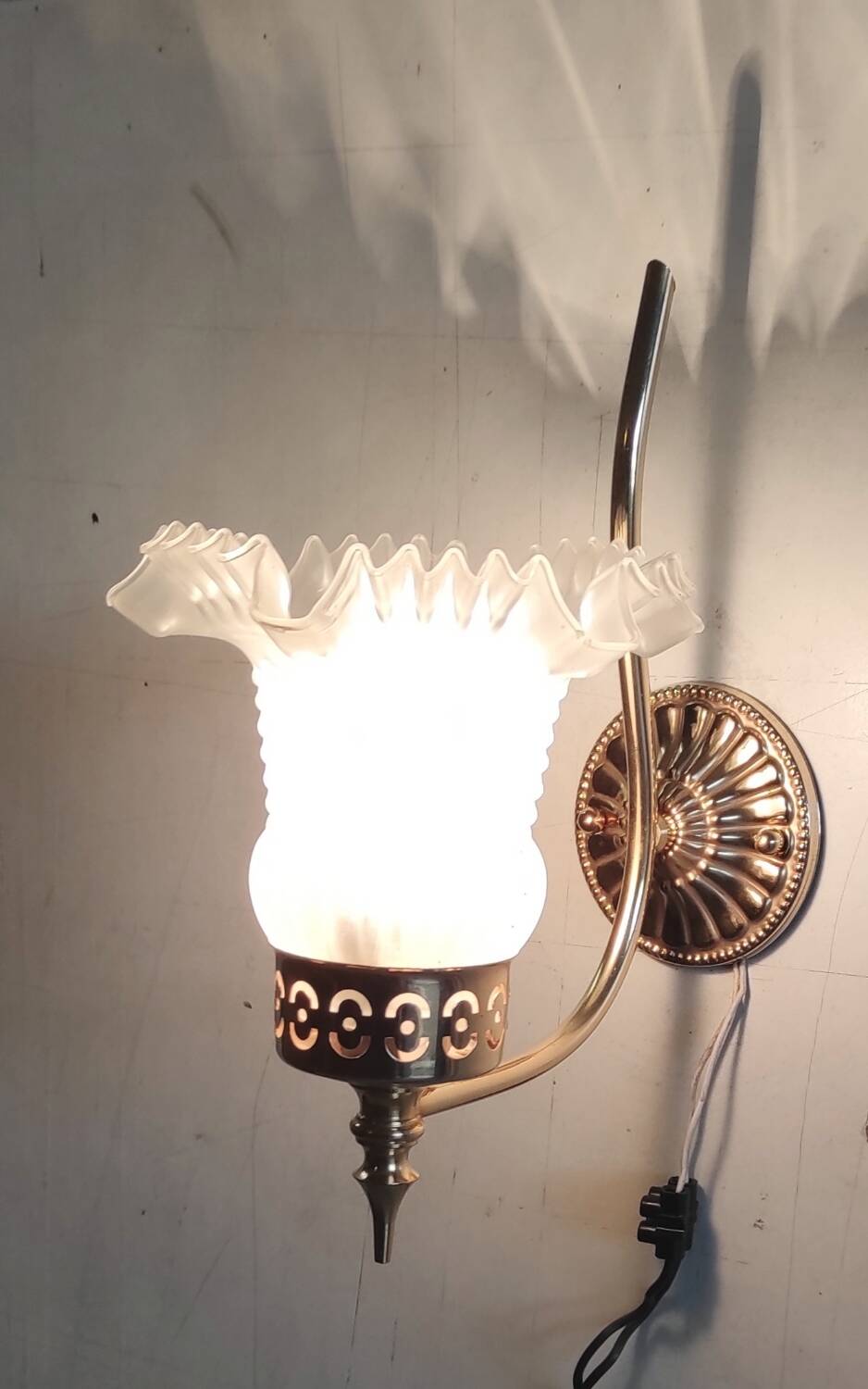 Gold metal wall light with glass tulip - mid 20th century
