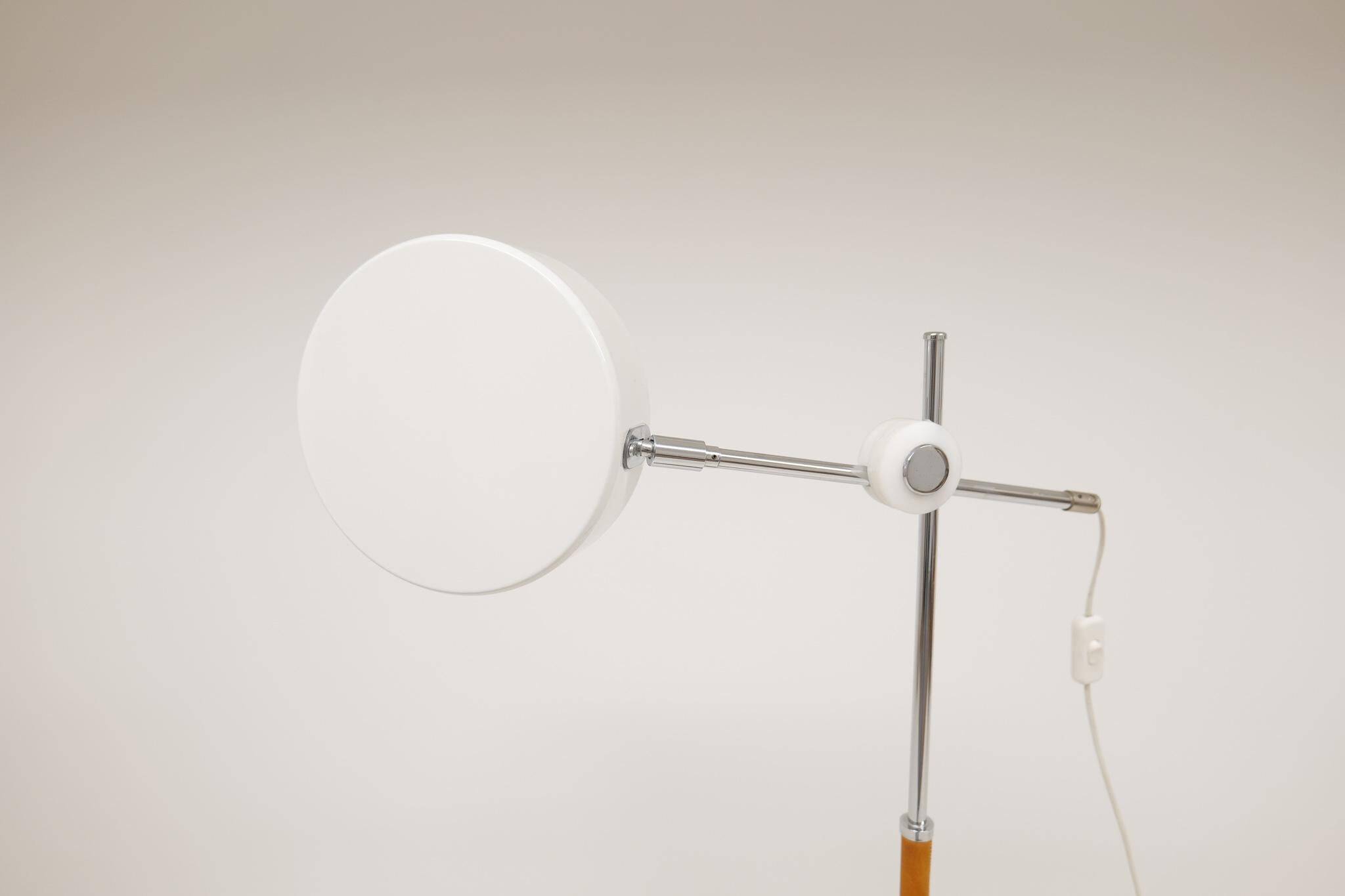 Vintage chrome leather floor lamp mid-century Atelje Lyktan, Sweden