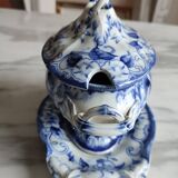 Antique sauceboat signed Creil et Montereau, Flora LM et Cie